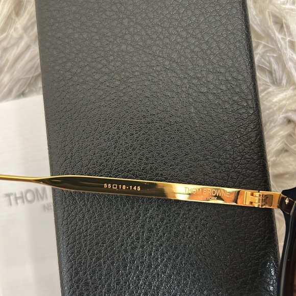 NIB THOM BROWNE TB-809 Aviator Sunglasses in Navy/Gold 55mm Made in Japan $650 - Picture 4 of 12